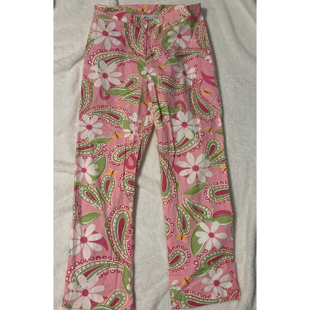 Lilly Pulitzer Pink White Paisley Daisy Vintage White Label Capri Pants size 2‎